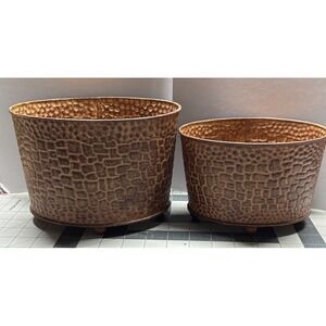 HOME INTERIORS 2 OVAL METAL PLANTER STORAGE BASKET See Pictures For Measurement